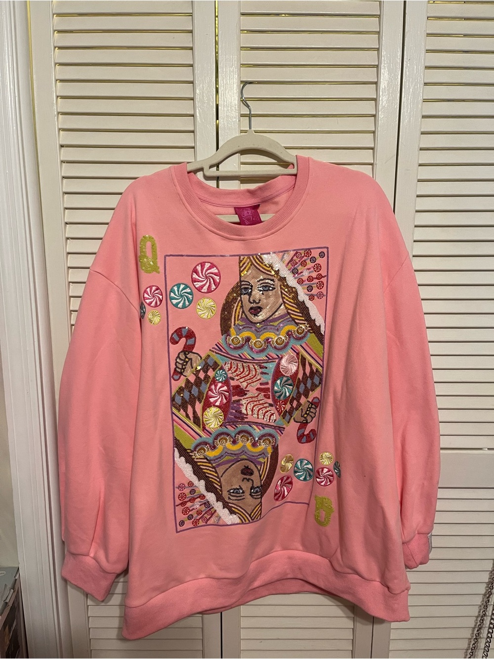 QUEEN OF SPARKLES Pink Candyland Sequin Queen Sweatshirt - Picture 2 of 5